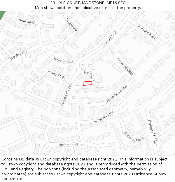 13, LYLE COURT, MAIDSTONE, ME16 0EQ: Location map and indicative extent of plot