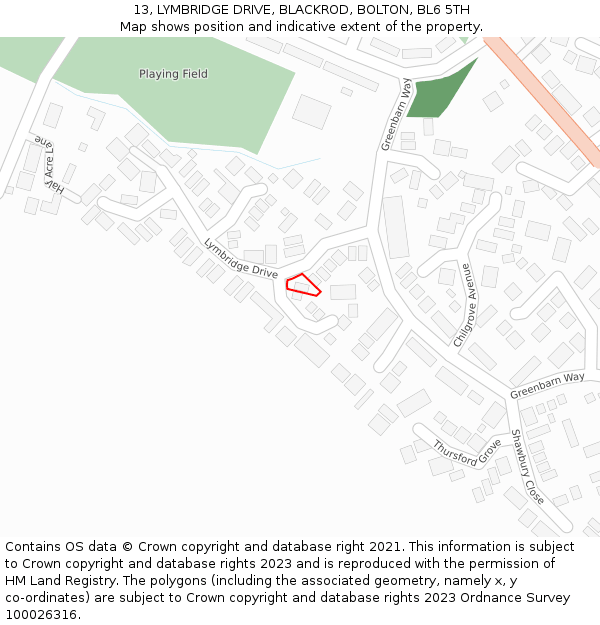 13, LYMBRIDGE DRIVE, BLACKROD, BOLTON, BL6 5TH: Location map and indicative extent of plot