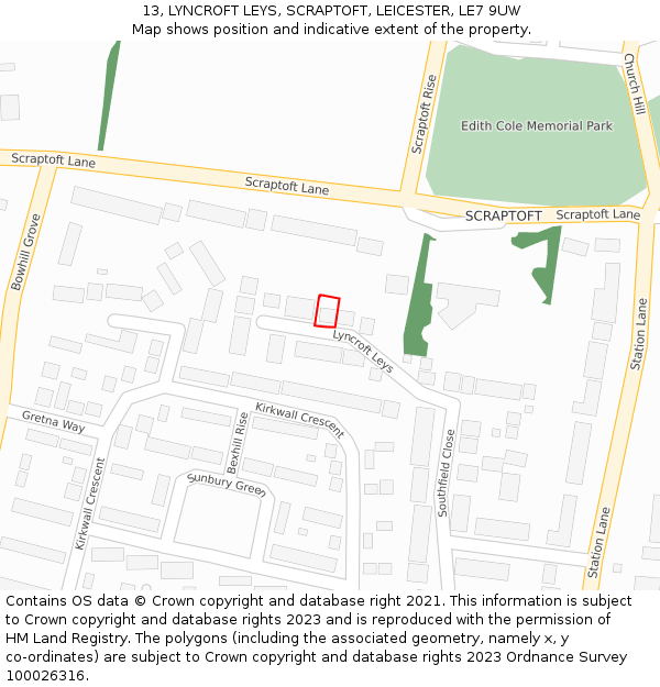 13, LYNCROFT LEYS, SCRAPTOFT, LEICESTER, LE7 9UW: Location map and indicative extent of plot