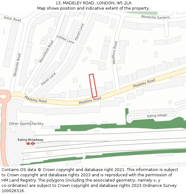 13, MADELEY ROAD, LONDON, W5 2LA: Location map and indicative extent of plot