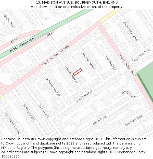 13, MADISON AVENUE, BOURNEMOUTH, BH1 4NU: Location map and indicative extent of plot