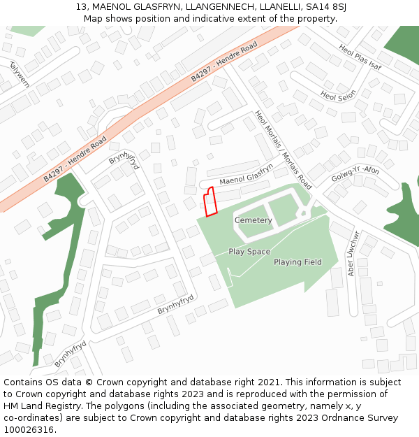 13, MAENOL GLASFRYN, LLANGENNECH, LLANELLI, SA14 8SJ: Location map and indicative extent of plot