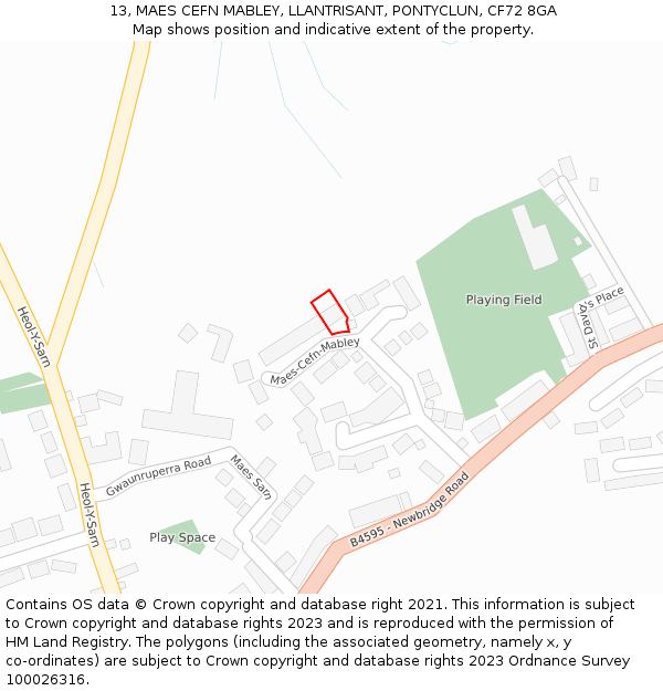 13, MAES CEFN MABLEY, LLANTRISANT, PONTYCLUN, CF72 8GA: Location map and indicative extent of plot