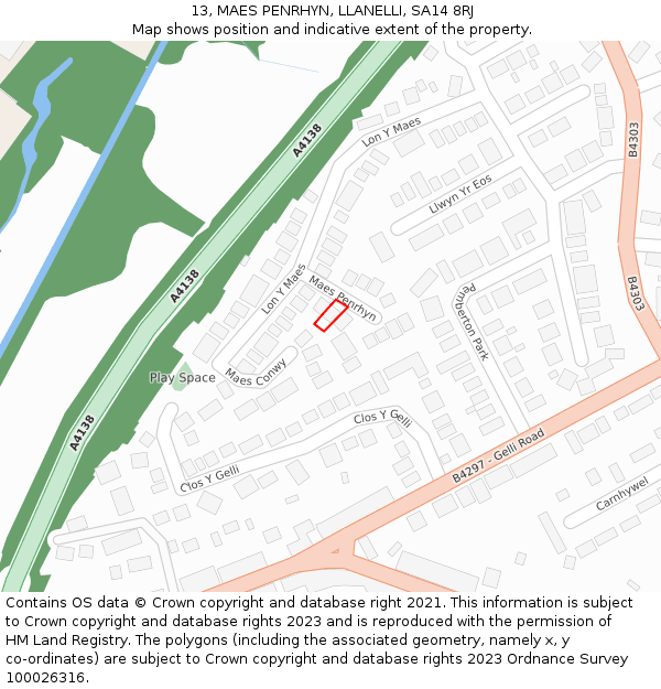 13, MAES PENRHYN, LLANELLI, SA14 8RJ: Location map and indicative extent of plot