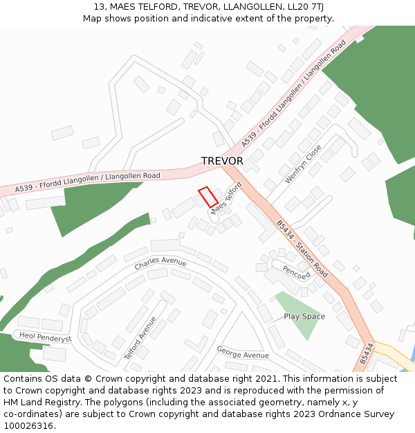 13, MAES TELFORD, TREVOR, LLANGOLLEN, LL20 7TJ: Location map and indicative extent of plot