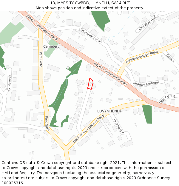 13, MAES TY CWRDD, LLANELLI, SA14 9LZ: Location map and indicative extent of plot