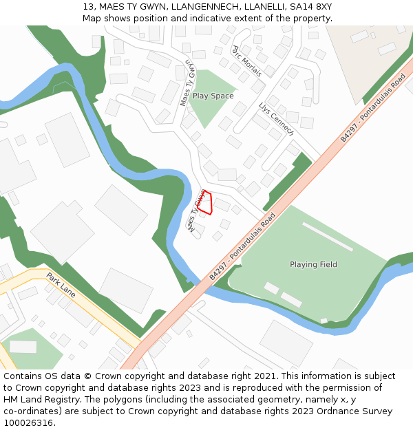 13, MAES TY GWYN, LLANGENNECH, LLANELLI, SA14 8XY: Location map and indicative extent of plot