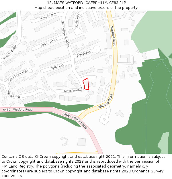 13, MAES WATFORD, CAERPHILLY, CF83 1LP: Location map and indicative extent of plot
