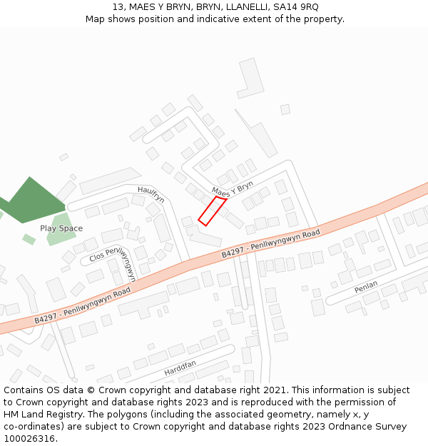 13, MAES Y BRYN, BRYN, LLANELLI, SA14 9RQ: Location map and indicative extent of plot