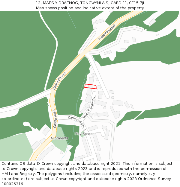 13, MAES Y DRAENOG, TONGWYNLAIS, CARDIFF, CF15 7JL: Location map and indicative extent of plot