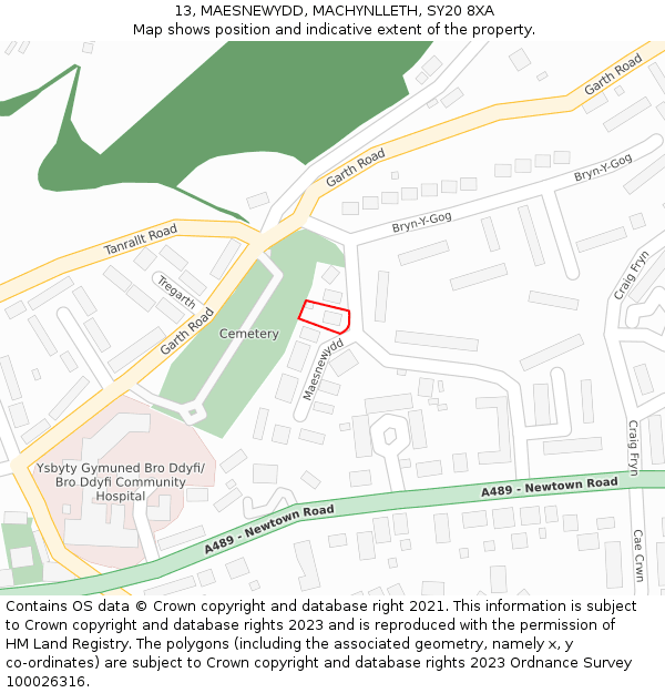 13, MAESNEWYDD, MACHYNLLETH, SY20 8XA: Location map and indicative extent of plot