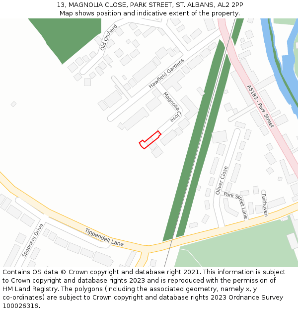 13, MAGNOLIA CLOSE, PARK STREET, ST. ALBANS, AL2 2PP: Location map and indicative extent of plot