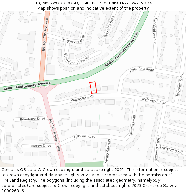 13, MAINWOOD ROAD, TIMPERLEY, ALTRINCHAM, WA15 7BX: Location map and indicative extent of plot