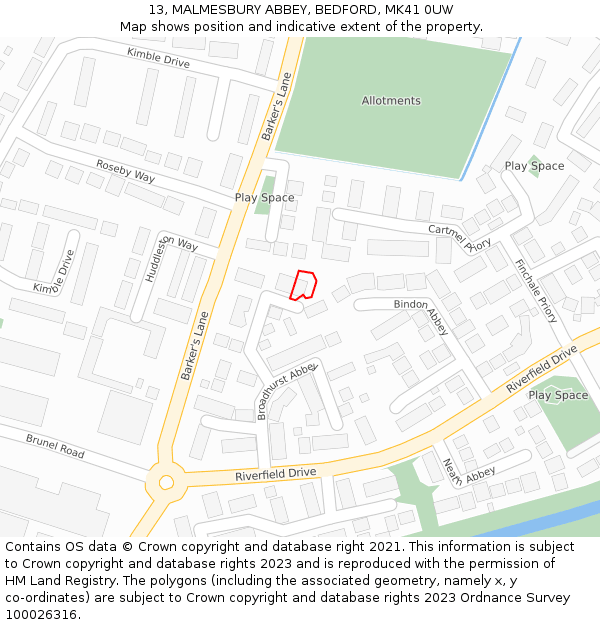 13, MALMESBURY ABBEY, BEDFORD, MK41 0UW: Location map and indicative extent of plot
