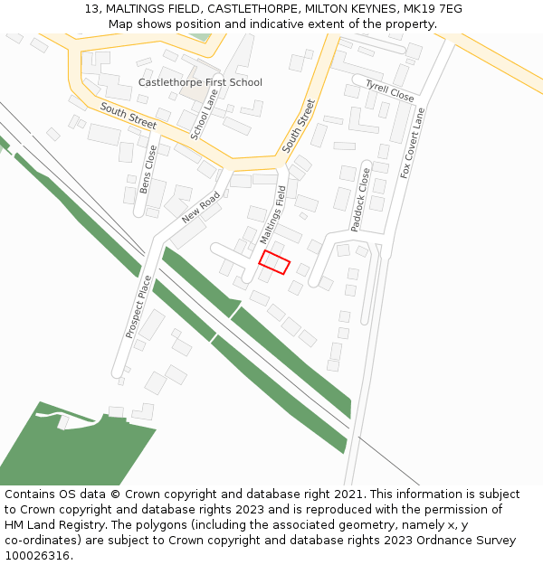 13, MALTINGS FIELD, CASTLETHORPE, MILTON KEYNES, MK19 7EG: Location map and indicative extent of plot