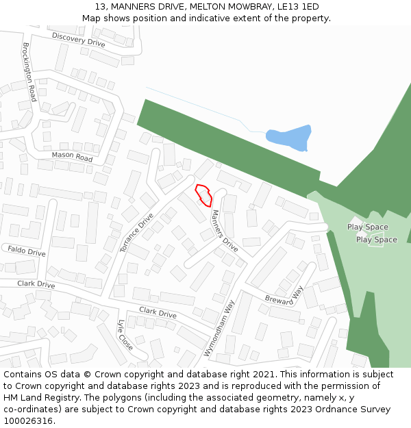 13, MANNERS DRIVE, MELTON MOWBRAY, LE13 1ED: Location map and indicative extent of plot