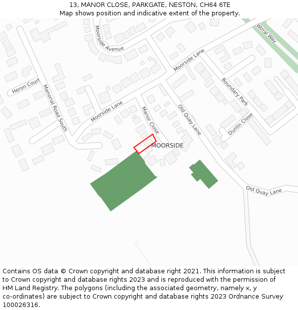 13, MANOR CLOSE, PARKGATE, NESTON, CH64 6TE: Location map and indicative extent of plot