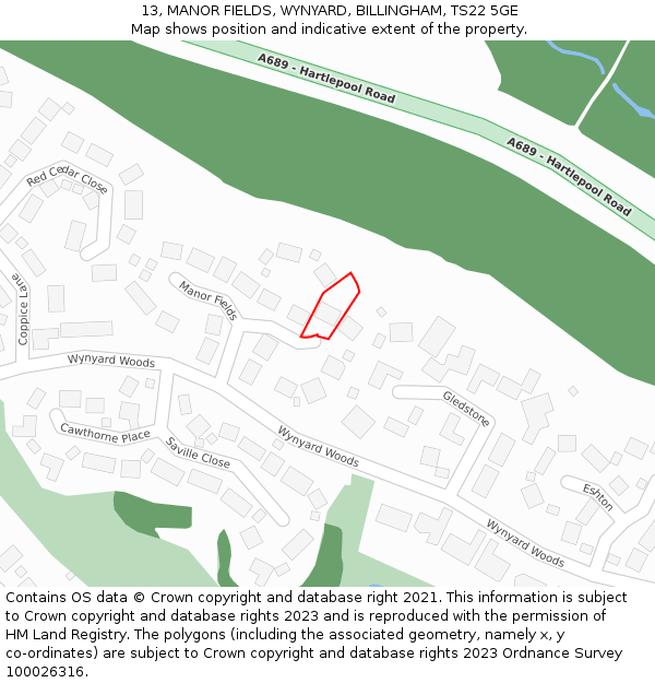 13, MANOR FIELDS, WYNYARD, BILLINGHAM, TS22 5GE: Location map and indicative extent of plot