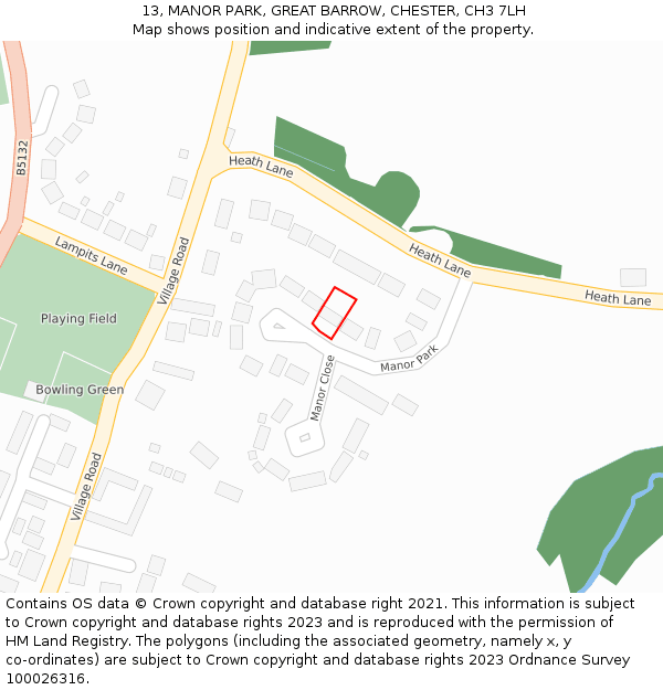 13, MANOR PARK, GREAT BARROW, CHESTER, CH3 7LH: Location map and indicative extent of plot