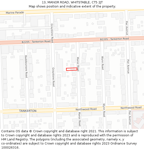 13, MANOR ROAD, WHITSTABLE, CT5 2JT: Location map and indicative extent of plot