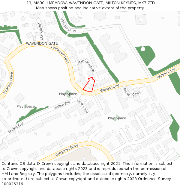 13, MARCH MEADOW, WAVENDON GATE, MILTON KEYNES, MK7 7TB: Location map and indicative extent of plot