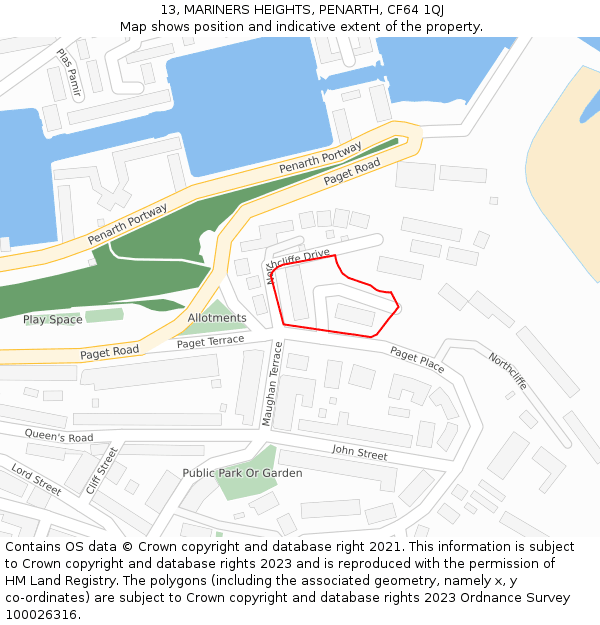 13, MARINERS HEIGHTS, PENARTH, CF64 1QJ: Location map and indicative extent of plot