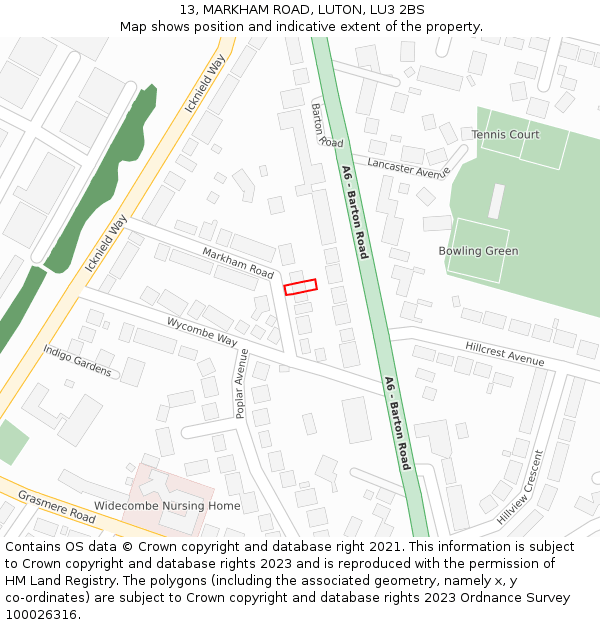 13, MARKHAM ROAD, LUTON, LU3 2BS: Location map and indicative extent of plot