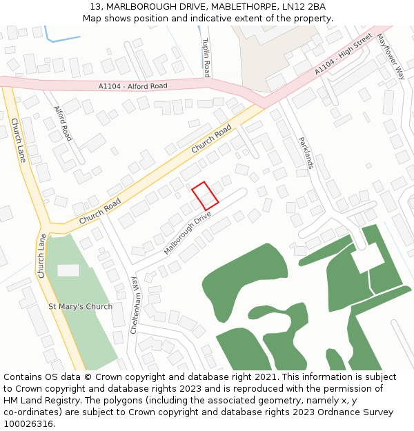 13, MARLBOROUGH DRIVE, MABLETHORPE, LN12 2BA: Location map and indicative extent of plot