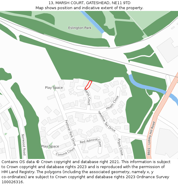 13, MARSH COURT, GATESHEAD, NE11 9TD: Location map and indicative extent of plot