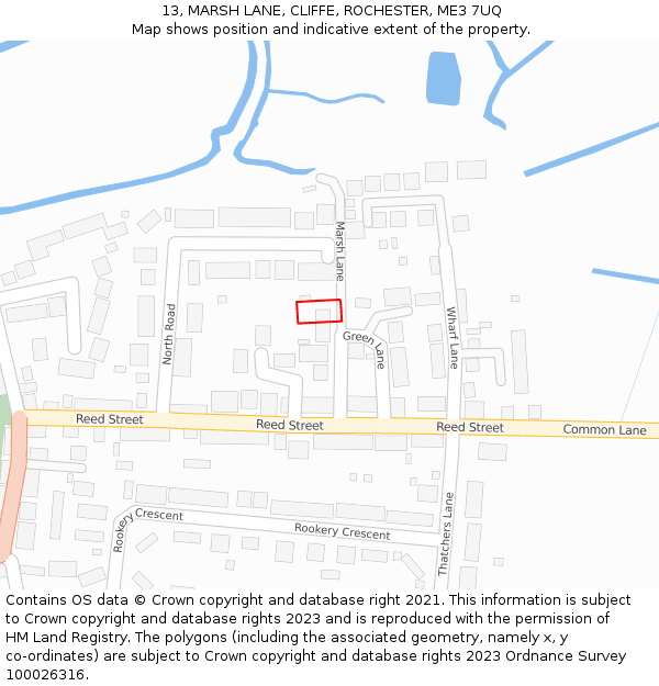 13, MARSH LANE, CLIFFE, ROCHESTER, ME3 7UQ: Location map and indicative extent of plot