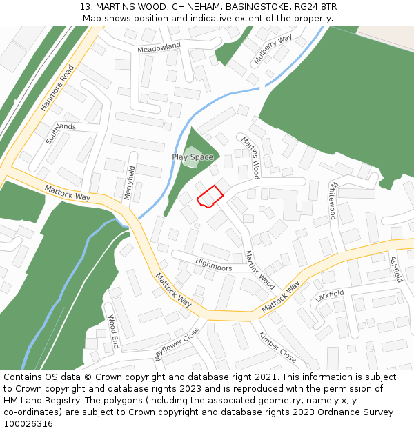 13, MARTINS WOOD, CHINEHAM, BASINGSTOKE, RG24 8TR: Location map and indicative extent of plot