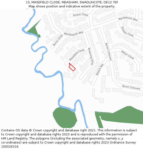 13, MASEFIELD CLOSE, MEASHAM, SWADLINCOTE, DE12 7EF: Location map and indicative extent of plot