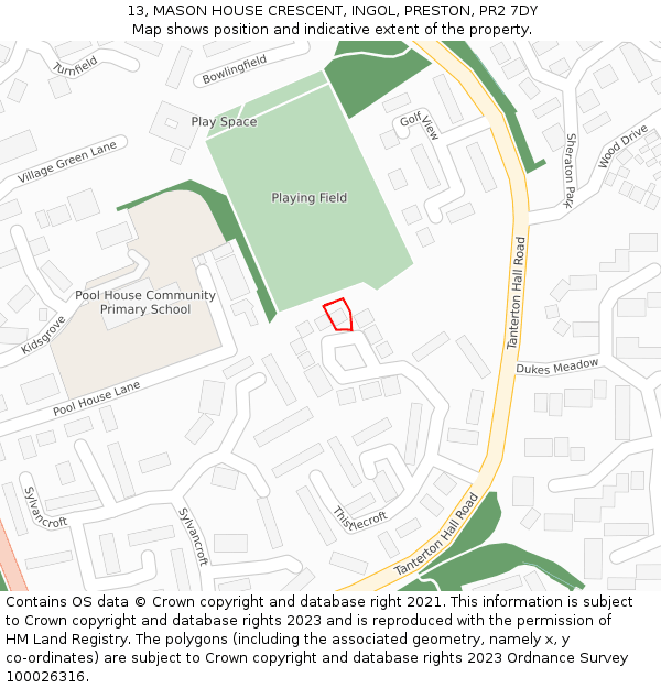 13, MASON HOUSE CRESCENT, INGOL, PRESTON, PR2 7DY: Location map and indicative extent of plot