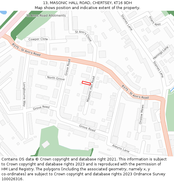 13, MASONIC HALL ROAD, CHERTSEY, KT16 9DH: Location map and indicative extent of plot