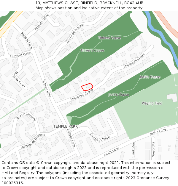 13, MATTHEWS CHASE, BINFIELD, BRACKNELL, RG42 4UR: Location map and indicative extent of plot