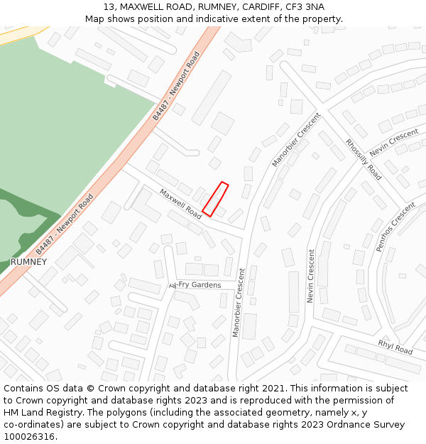 13, MAXWELL ROAD, RUMNEY, CARDIFF, CF3 3NA: Location map and indicative extent of plot