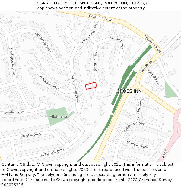 13, MAYFIELD PLACE, LLANTRISANT, PONTYCLUN, CF72 8QG: Location map and indicative extent of plot