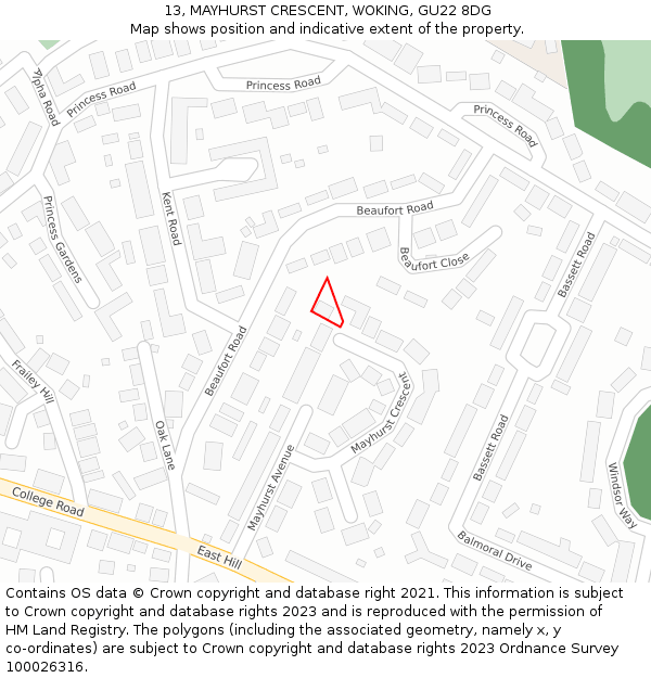 13, MAYHURST CRESCENT, WOKING, GU22 8DG: Location map and indicative extent of plot