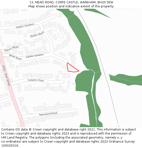 13, MEAD ROAD, CORFE CASTLE, WAREHAM, BH20 5EW: Location map and indicative extent of plot