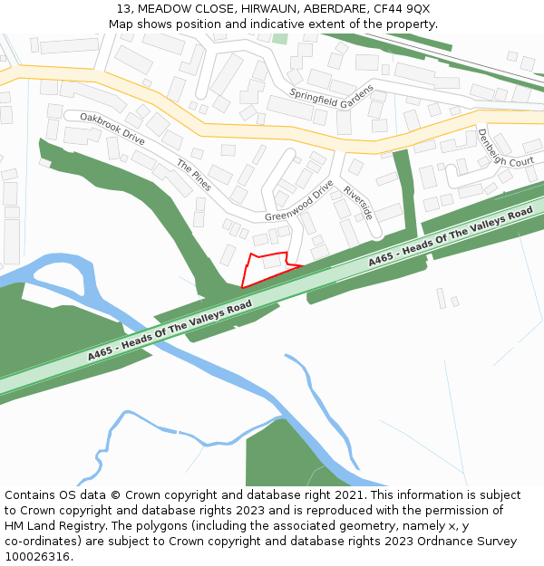 13, MEADOW CLOSE, HIRWAUN, ABERDARE, CF44 9QX: Location map and indicative extent of plot