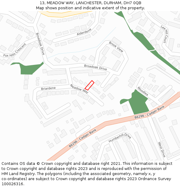 13, MEADOW WAY, LANCHESTER, DURHAM, DH7 0QB: Location map and indicative extent of plot