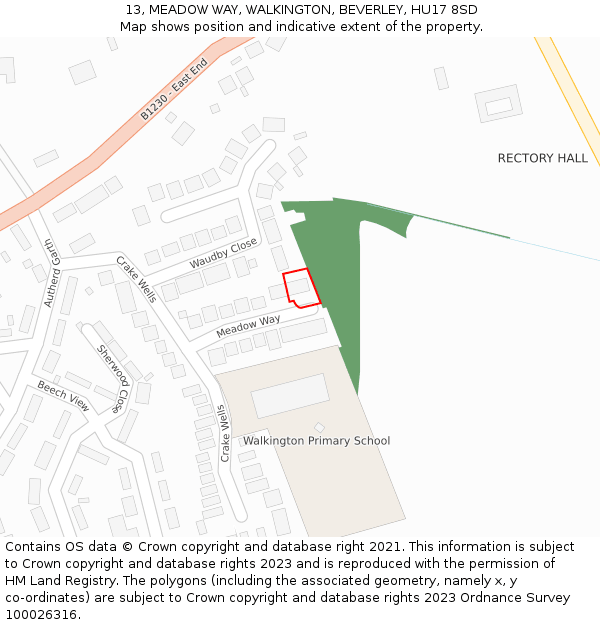 13, MEADOW WAY, WALKINGTON, BEVERLEY, HU17 8SD: Location map and indicative extent of plot