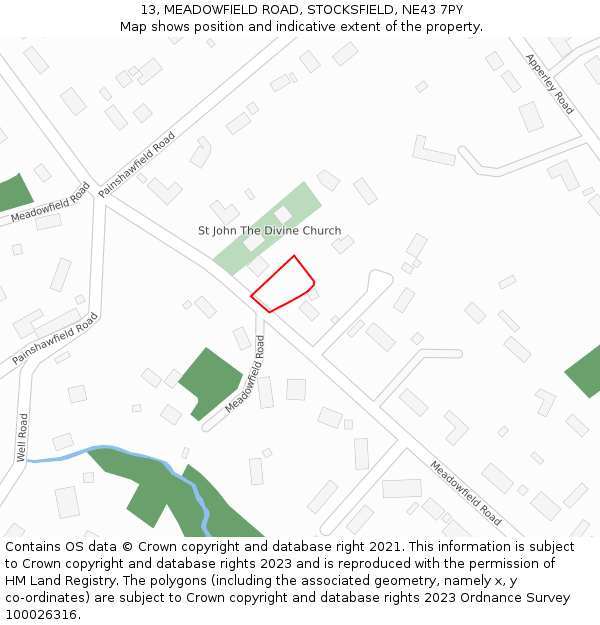 13, MEADOWFIELD ROAD, STOCKSFIELD, NE43 7PY: Location map and indicative extent of plot