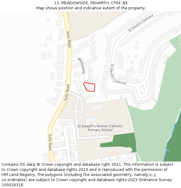 13, MEADOWSIDE, PENARTH, CF64 3JX: Location map and indicative extent of plot