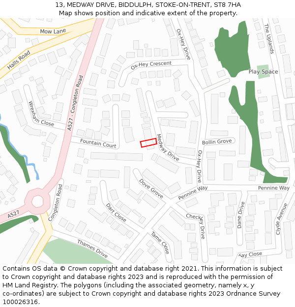 13, MEDWAY DRIVE, BIDDULPH, STOKE-ON-TRENT, ST8 7HA: Location map and indicative extent of plot