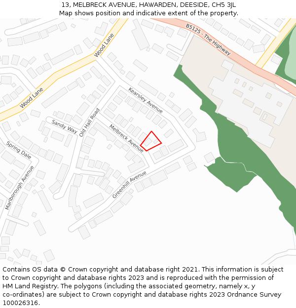 13, MELBRECK AVENUE, HAWARDEN, DEESIDE, CH5 3JL: Location map and indicative extent of plot