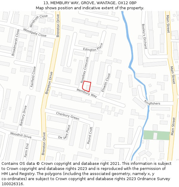 13, MEMBURY WAY, GROVE, WANTAGE, OX12 0BP: Location map and indicative extent of plot