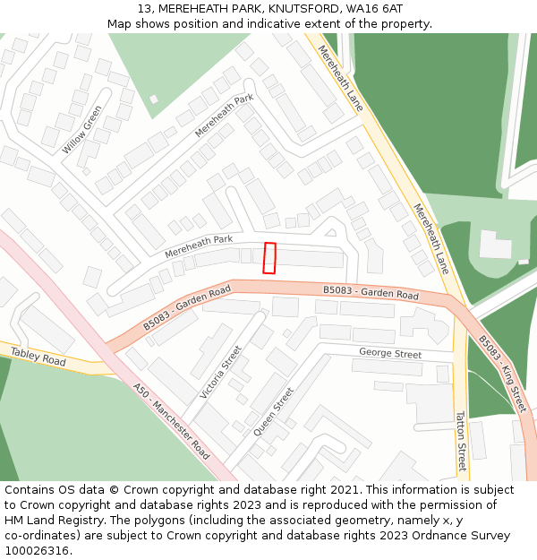 13, MEREHEATH PARK, KNUTSFORD, WA16 6AT: Location map and indicative extent of plot