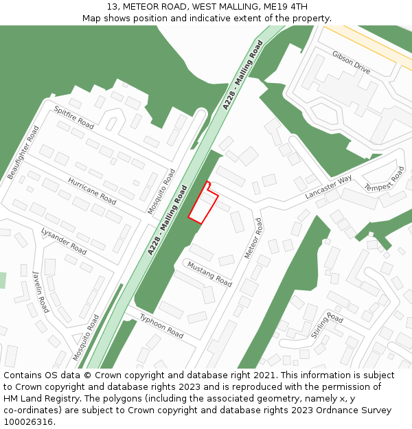 13, METEOR ROAD, WEST MALLING, ME19 4TH: Location map and indicative extent of plot