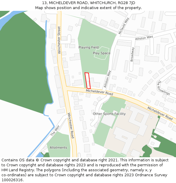 13, MICHELDEVER ROAD, WHITCHURCH, RG28 7JD: Location map and indicative extent of plot